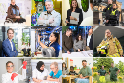 Collage verschiedener Tätigkeiten, die die Vielfalt unserer Jobs zeigt.